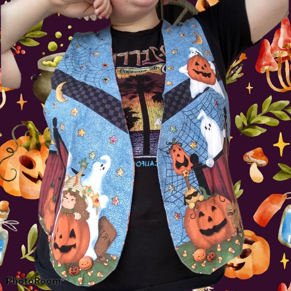 Vtg 90s Halloween vest reversible - Picture 3 of 16